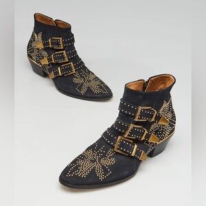 Chloe Susanna navy suede gold studded boots, size 37